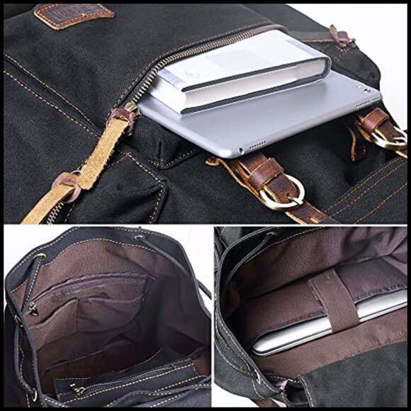 Vintage Canvas Backpack Leather Trim Casual Daypack Laptop Travel Rucksack main image 7
